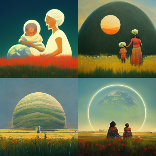 AI generated image for "a mother and child walking towards a sustainable future"