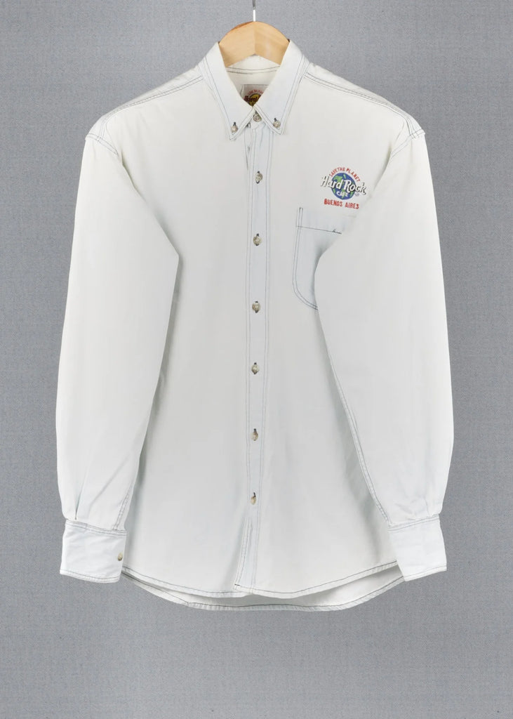 Hard Rock White vintage denim shirt in size S for Unisex