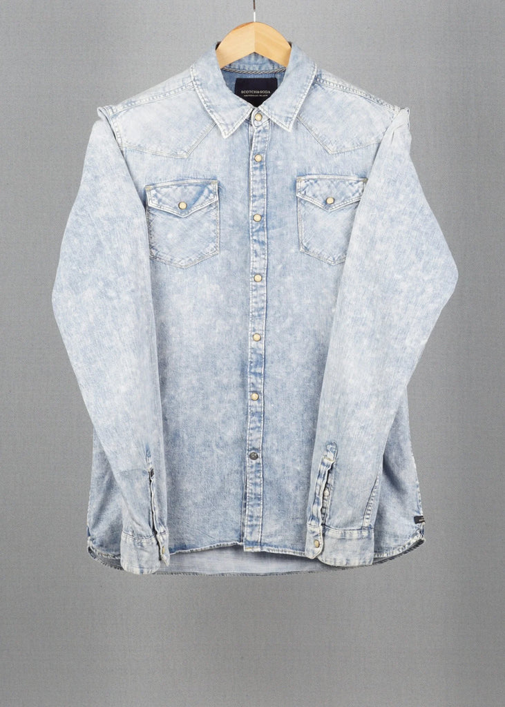 Scotch & Soda Light Blue vintage denim shirt in size L for Unisex, Men's, Women's